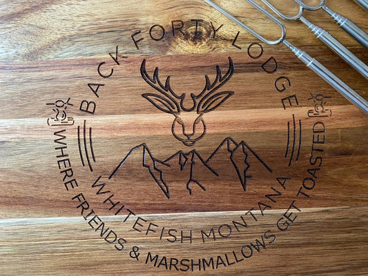 Branded S'mores Station Board and Set of 10 Roasting Forks for your Short-Term Rental/Airbnb/VRBO