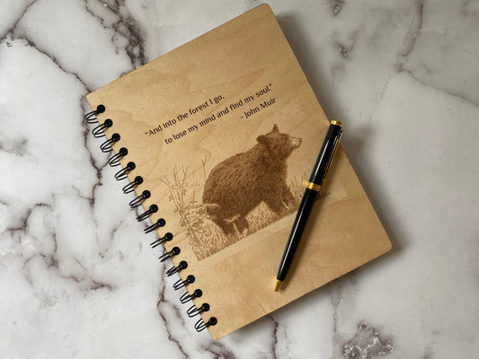 Engraved Bear Maple Wood Journal