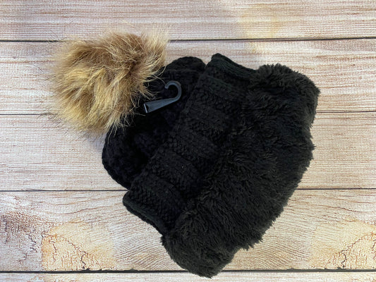 Personalized Fleece-lined Winter Hat with Faux-fur Pom Pom